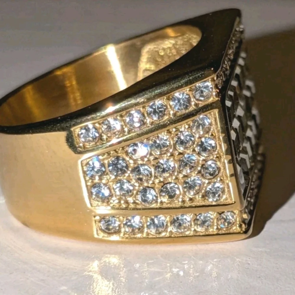 Luxury Large AAA Cubic Zirconia 316L Stainless Steel Hip Hop Ring For Men Sz 12